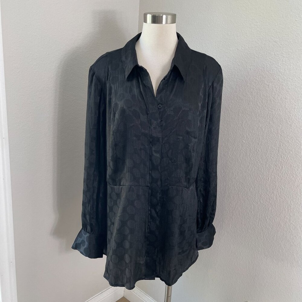 NEW Lane Bryant Womens Plus 22 Black Button Up Blouse Tunic Shirt‎ Long Sleeve